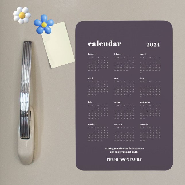 Custom SImple Chic 2024 Graphite Lila Calendar Magnet (Von Creator hochgeladen)