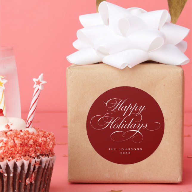 Custom Simple Elegant Script Red Christmas Holiday Runder Aufkleber (Party)