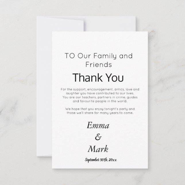 Custom Simple Elegante White Wedding Dankeskarte (Vorderseite)