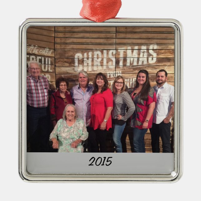 Custom Simple Family Foto Weihnachten Silbernes Ornament (Vorne)