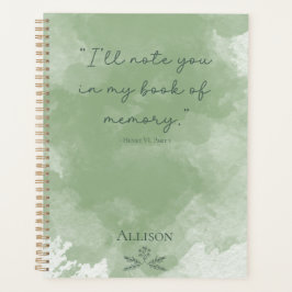 Custom Simple Green Elegante Watercolor Floral Planer