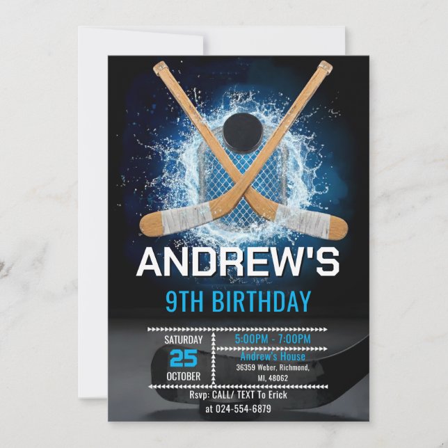 Custom Simple Hockey Birthday Invitation Einladung (Vorderseite)
