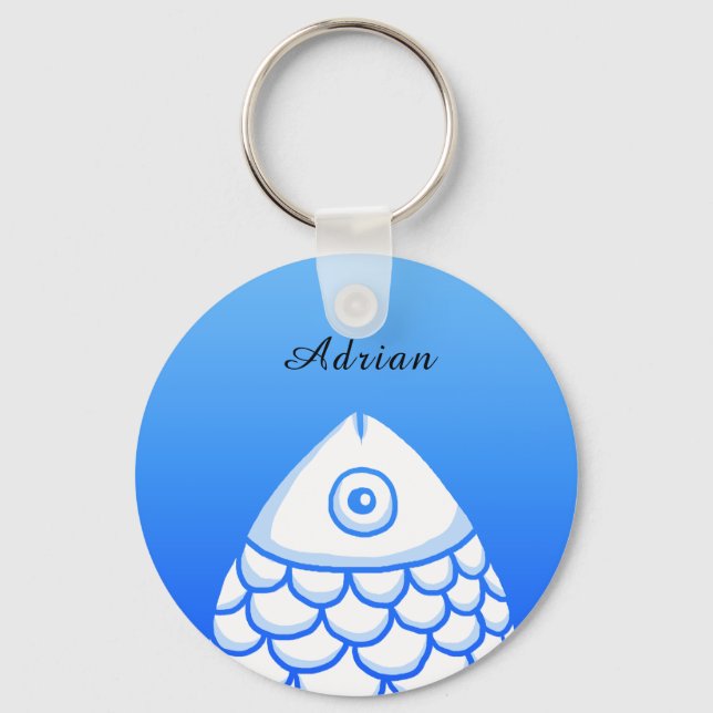 Custom Simple Koi Carp Fisch Blau Abstrakt Schlüsselanhänger (Vorderseite)