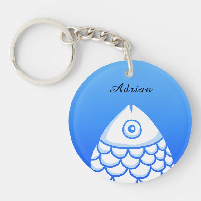 Custom Simple Koi Carp Fisch Blau Abstrakt Schlüsselanhänger (Vorderseite)
