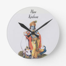 Custom Simple Lord Krishna mit Kuh Round Clock