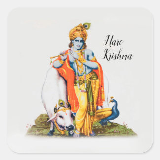 Custom Simple Lord Krishna mit Kuh- und Vogelaufkl Quadratischer Aufkleber