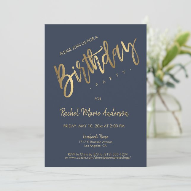 Custom Simple Minimalistisch Black Birthday Party  Einladung (Stehend Vorderseite)