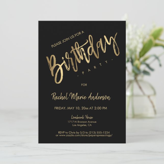 Custom Simple Minimalistisch Black Birthday Party Einladung (Stehend Vorderseite)