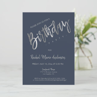 Custom Simple Navy Blue Silver Foil Geburtstagspar Einladung