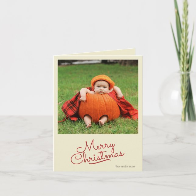 Custom Simple Retro Single Foto Weihnachten Karte (Vorderseite)