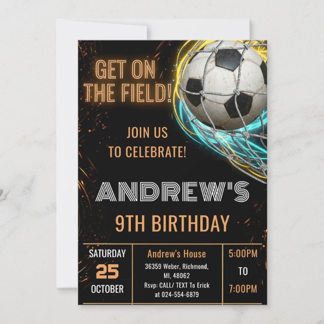 Custom Simple Soccer Birthday Invitation Einladung (Vorderseite)