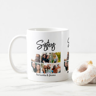 Custom Sisters Script 6 Foto Collage Kaffeetasse