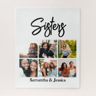 Custom Sisters Script 6 Foto Collage Puzzle