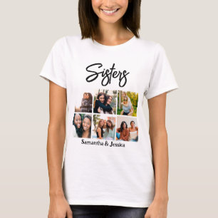 Custom Sisters Script 6 Foto Collage T-Shirt