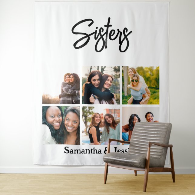 Custom Sisters Script 6 Foto Collage Wandteppich (Beispiel)
