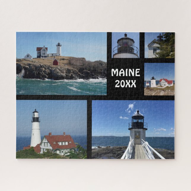 Custom Six Foto Collage Maine Lighthouse Puzzle (Horizontal)