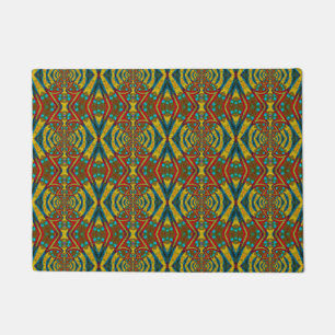 Custom Size Red Blue & Yellow Tribal Pet Bowl Mat Fußmatte