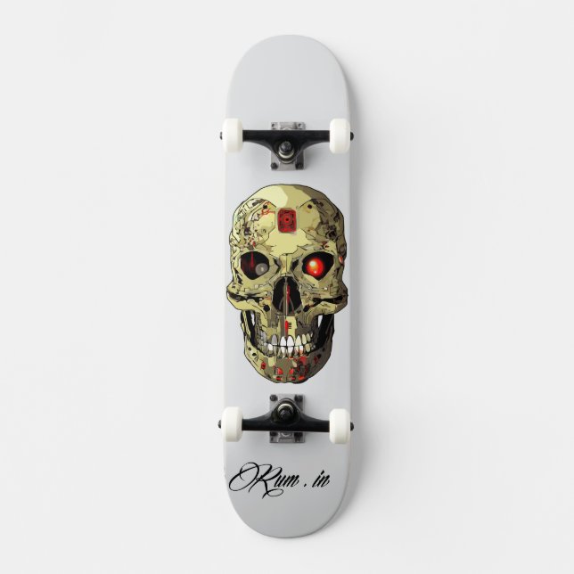 Custom Skateboard Deck - "Skull Cyborg"  (Vorderseite)