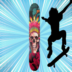 Custom Skateboard Graffiti Indianischer Schädel