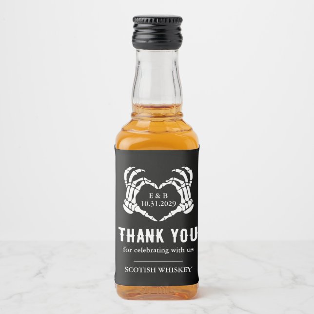 Custom Skeleton Heart Black Til Death Wedding Alkoholflaschenetikett (Vorderseite)