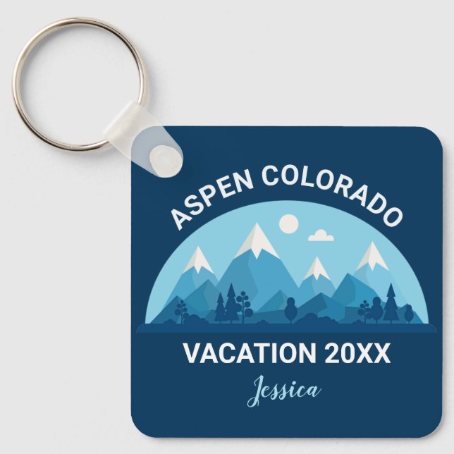 Custom Ski Town Colorado Mountain Vacation Blue Schlüsselanhänger (Vorderseite)