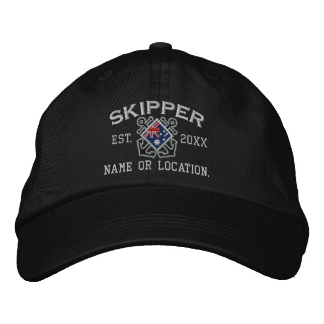 Custom Skipper Australian Flag Crossed Anchors Bestickte Kappe (Vorderseite)
