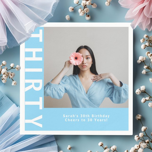 Custom Sky Blue 30. Geburtstag Party Napkins Serviette (Von Creator hochgeladen)