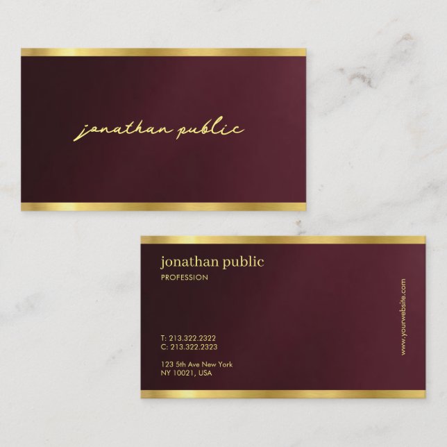 Custom Sleek Gold Text Calligraphy Script Luxury Visitenkarte (Vorne/Hinten)