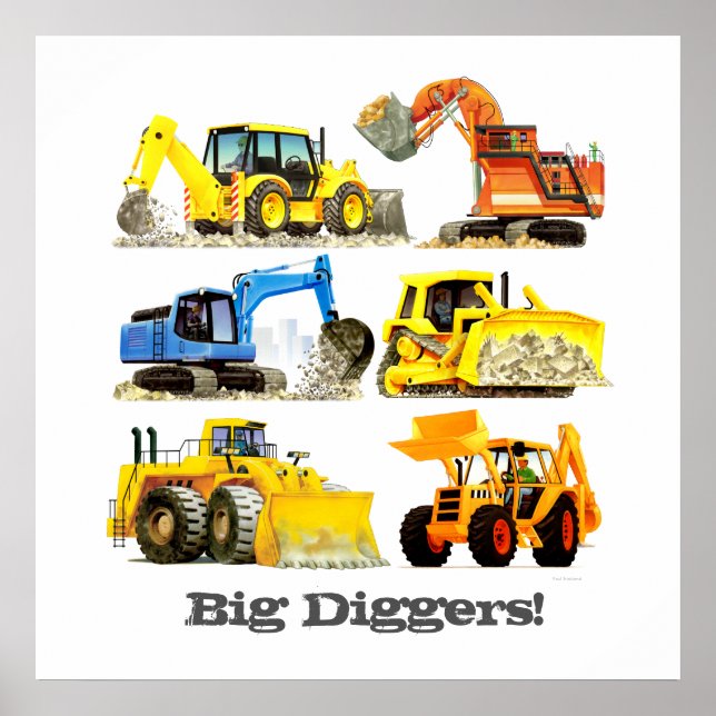 Custom Slogan Big Diggers Construction Trucks Poster (Vorne)