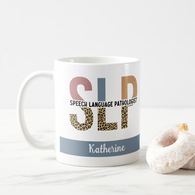 Custom SLP Speech Pathologe Leopard Print Kaffeetasse (Mit Donut)