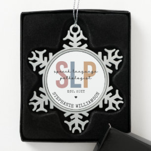 Custom SLP Speech Pathologist Speech Therapist Schneeflocken Zinn-Ornament