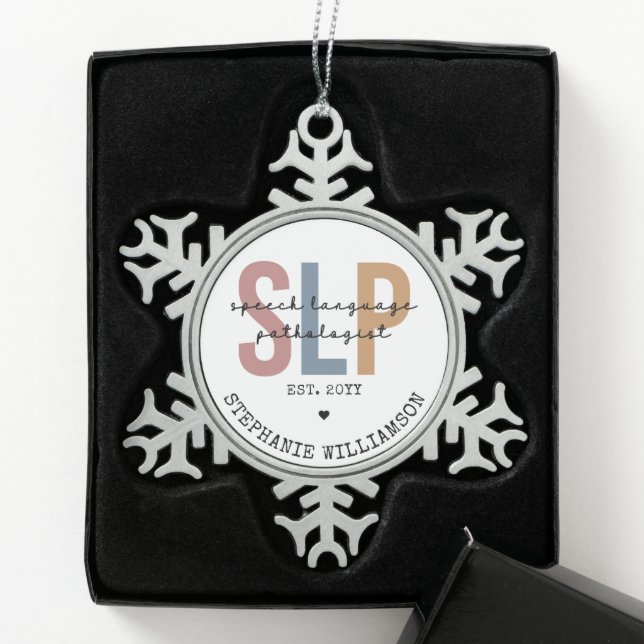 Custom SLP Speech Pathologist Speech Therapist Schneeflocken Zinn-Ornament (Box)