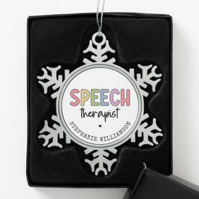 Custom SLP Speech Pathologist Speech Therapist Schneeflocken Zinn-Ornament (Box)