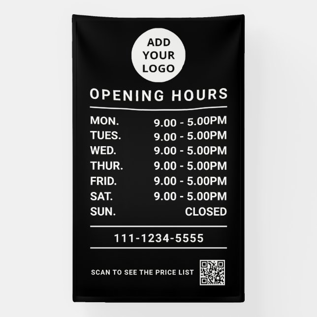 Custom Small Business Opening Hours logo & qr code Banner (Vertikal)