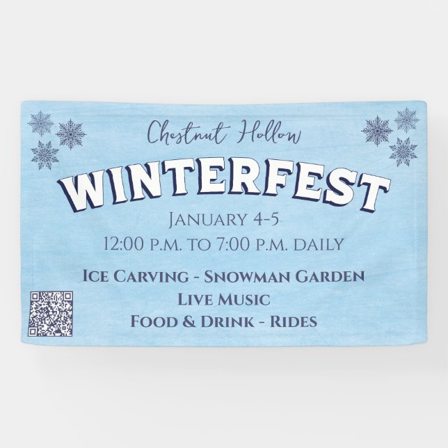 Custom Snowflake Blue QR Code Winterfestival Banner (Horizontal)