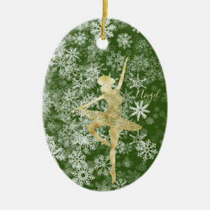 Custom Snowflakes Gold Fox Green Ballerina Tanz Keramik Ornament