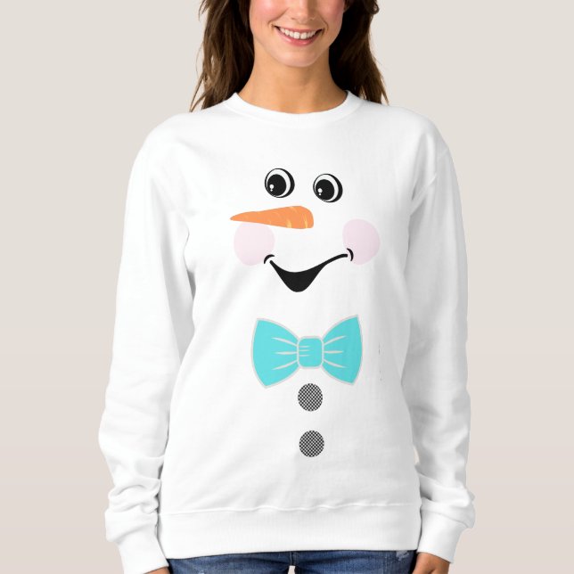 Custom Snowman Aquamarin Blue Bowtie Black Buffalo Sweatshirt (Vorderseite)