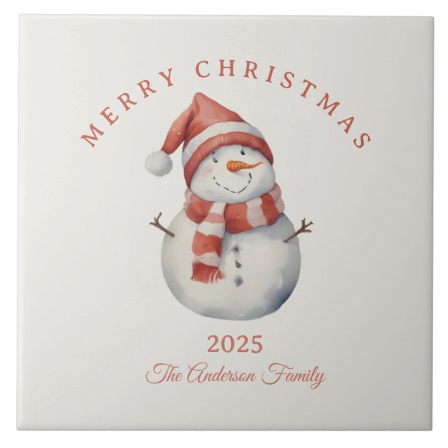 Custom Snowman Aquarell Weihnachtsgeschenk Fliese (Vorderseite)