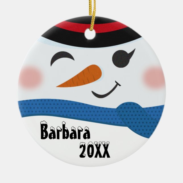 Custom Snowman Gesicht Keramik Ornament (Vorne)