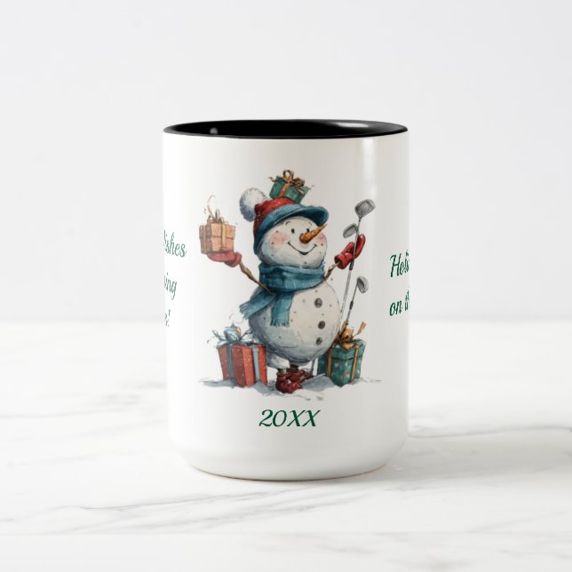 Custom Snowman Golfer Holiday Tasse (Mittel)