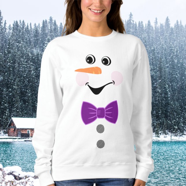 Custom Snowman Lila Bowtie Black Buffalo Button Sweatshirt (Von Creator hochgeladen)