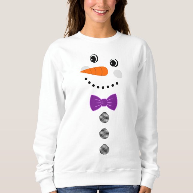 Custom Snowman Lila Bowtie Black Buffalo Tasten Sweatshirt (Vorderseite)