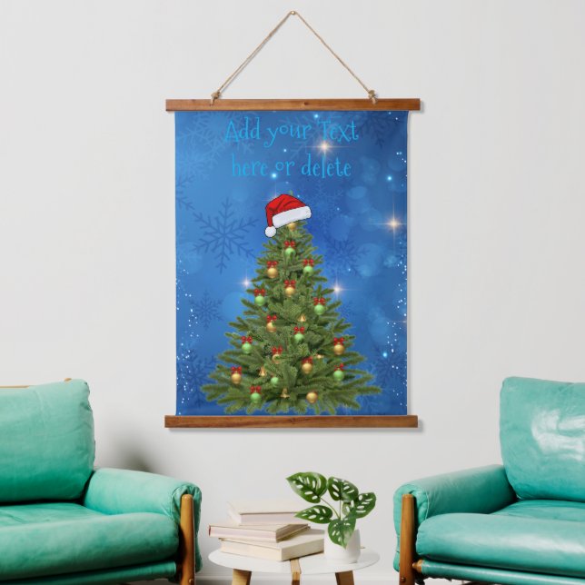 Custom Snowy Christmas Tree Wall Tapestry Wandteppich Mit Holzrahmen (Wohnzimmer)