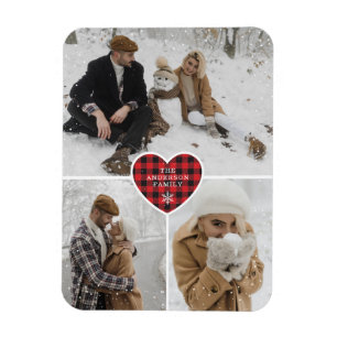 Custom Snowy Red Buffalo Kariertes Foto Weihnachte Magnet