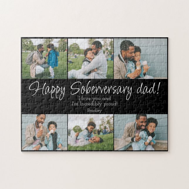 Custom Sober Anniversary Vater 6 Fotos Personalisi Puzzle (Horizontal)
