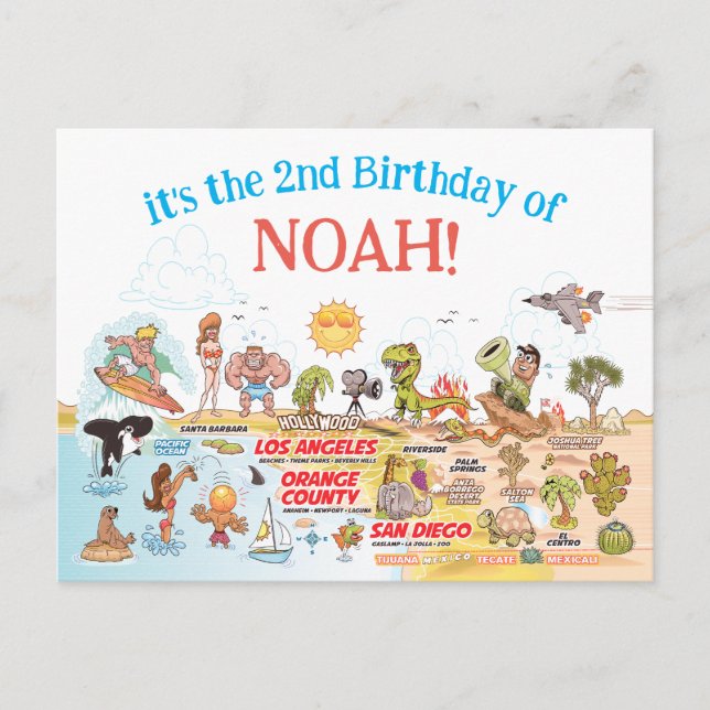 Custom SoCal Birthday Einladungspostkarte (Vorderseite)