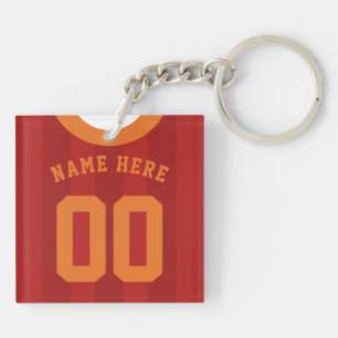 Custom Soccer Football Jersey Keyring, Red Orange Schlüsselanhänger