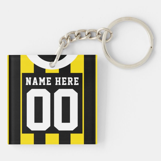 Custom Soccer Rugby Jersey Keyring, Gold Black Schlüsselanhänger (Rückseite)