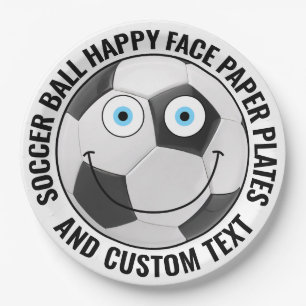 Custom Soccer Theme Party BLAUE EYES Happy Face 9" Pappteller