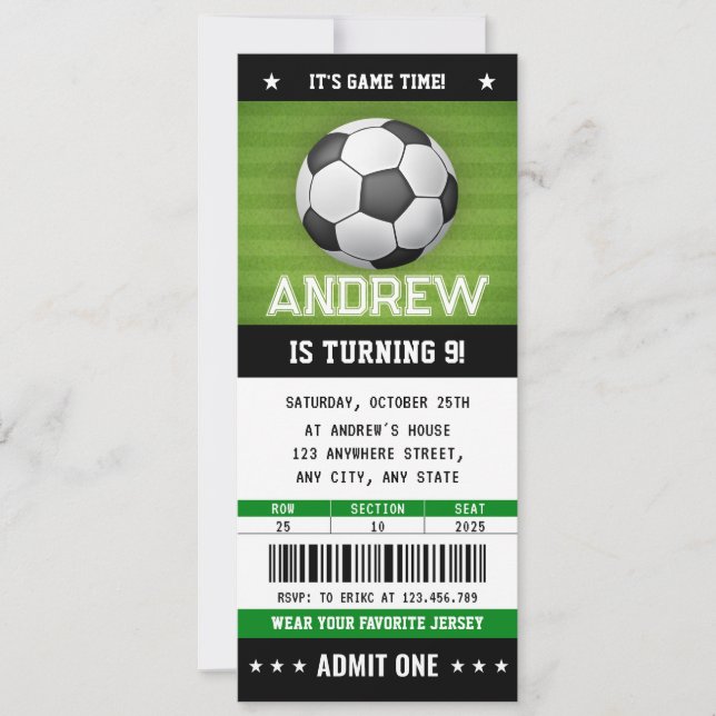 Custom Soccer Ticket Geburtstag Einladung (Vorderseite)
